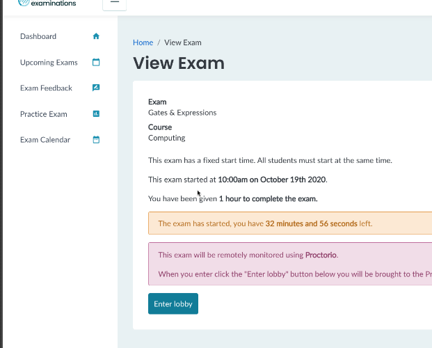 The View Exam screen