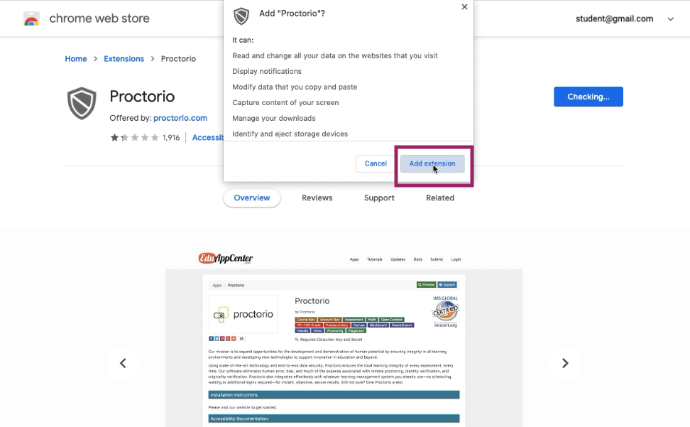 Add Proctoring Extension