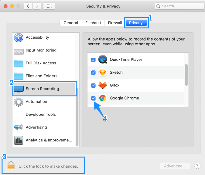 Screen share setting for Google Chrome for Macs