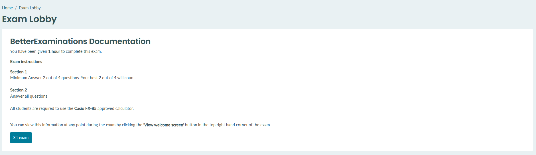 Exam instructions - BetterExaminations Documentation